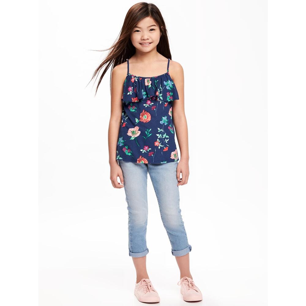 Old Navy Blue Floral Print Tank Top Small 6-7